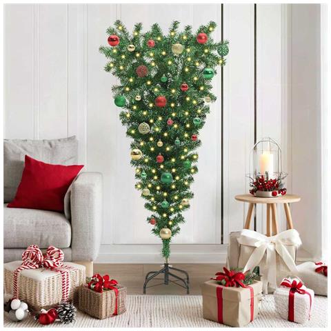 Albero di Natale artificiale preilluminato capovolto con set di palline - Foto 2