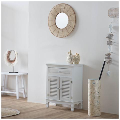 Specchio Rotondo In Rattan Marrone 61x61x03h - Foto 2