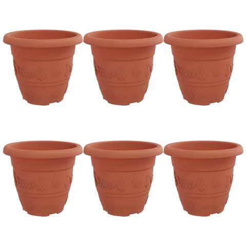 Vaso Rotondo per Fiori 6 pcs Rosso Mattone Ø 26 x 21.5 cm - Foto 1