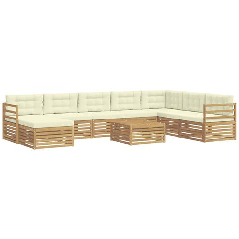 Set di divani da esterno 9 pcs Bianco e Crema Poliestere - Foto 1