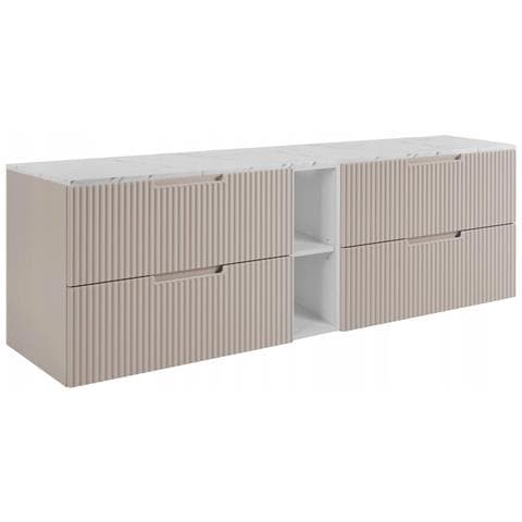 Mobile sottolavabo Kaschmir 80 cm, 2 cassetti, ripiano bianco, piano di lavoro effetto marmo bianco - Foto 1