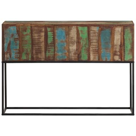 Tavolo Consolle 110x30x75cm Legno Massello di Recupero e Ferro - Foto 2