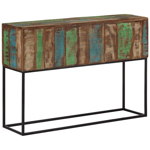 Tavolo Consolle 110x30x75cm Legno Massello di Recupero e Ferro - Foto 9