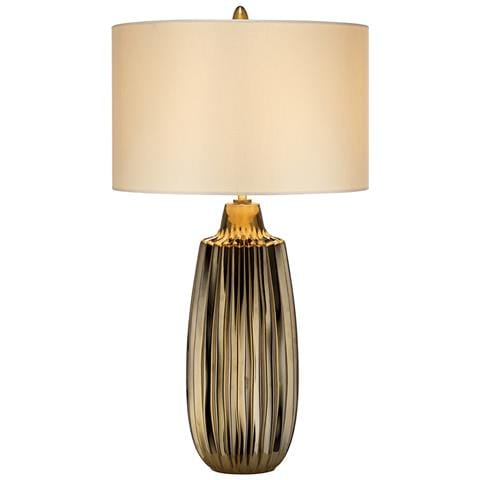 Lampada Da Tavolo Grande 1 Luce, Ceramica Bronzo, Paralume Perla, Attacco E27 - Foto 5