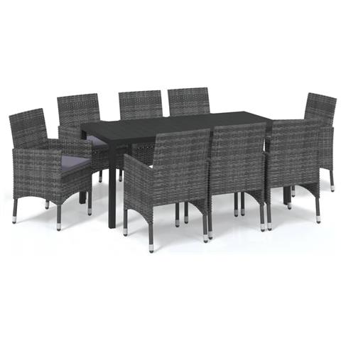 Set Pranzo Da Giardino 9 Pz Con Cuscini In Polyrattan Grigio - Foto 1