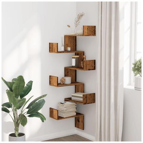 Scaffale Angolare Muro Legno Antico 45x45x147 Cm Multistrato - Foto 3