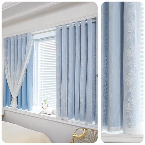 Tende Per Finestre Oscuranti A Doppio Strato In Pizzo 132x160 Cm 2 Pezzi Blue - Foto 1