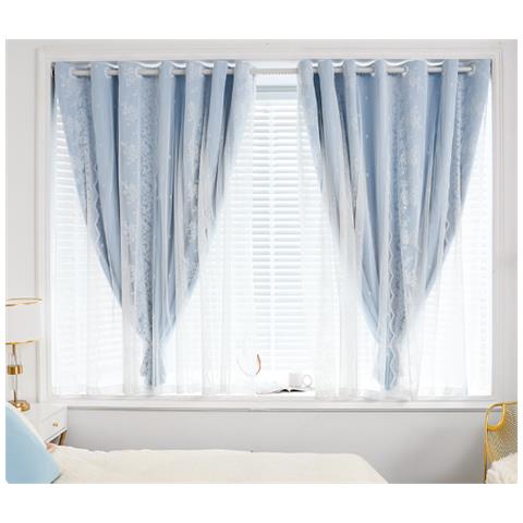 Tende Per Finestre Oscuranti A Doppio Strato In Pizzo 132x160 Cm 2 Pezzi Blue - Foto 2