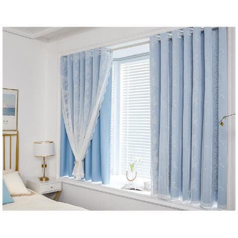 Tende Per Finestre Oscuranti A Doppio Strato In Pizzo 132x160 Cm 2 Pezzi Blue - Foto 3