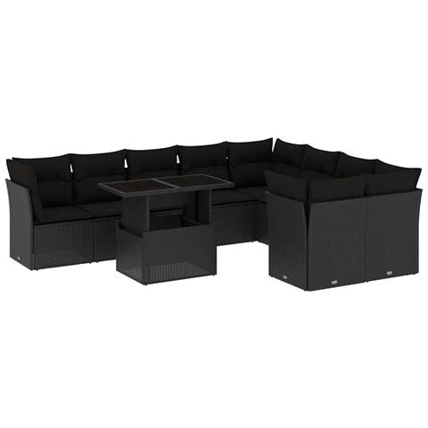 Set Divani Da Giardino 10pz Con Cuscini In Polyrattan Nero - Foto 1