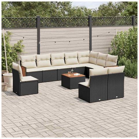 Set Divani Da Giardino 11 Pz Con Cuscini In Polyrattan Nero - Foto 2