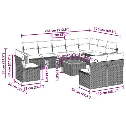 Set Divani Da Giardino 11 Pz Con Cuscini In Polyrattan Nero - Foto 3