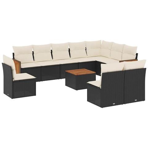 Set Divani Da Giardino 11 Pz Con Cuscini In Polyrattan Nero - Foto 1