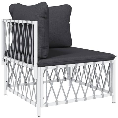 Set Salotto da Giardino 7 pz con Cuscini in Acciaio Bianco - Foto 2