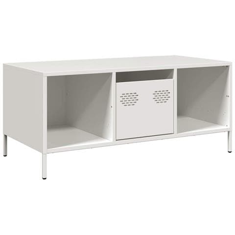 Tavolino Bianco 101,5x50x43,5 Cm In Acciaio Laminato A Freddo - Foto 2