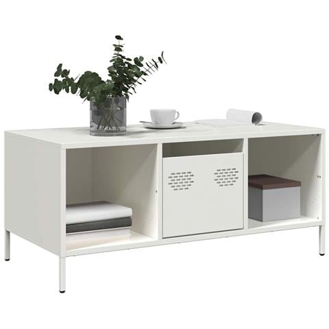 Tavolino Bianco 101,5x50x43,5 Cm In Acciaio Laminato A Freddo - Foto 3