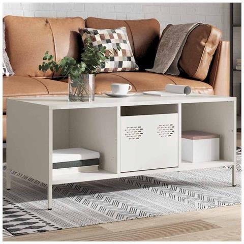 Tavolino Bianco 101,5x50x43,5 Cm In Acciaio Laminato A Freddo - Foto 1