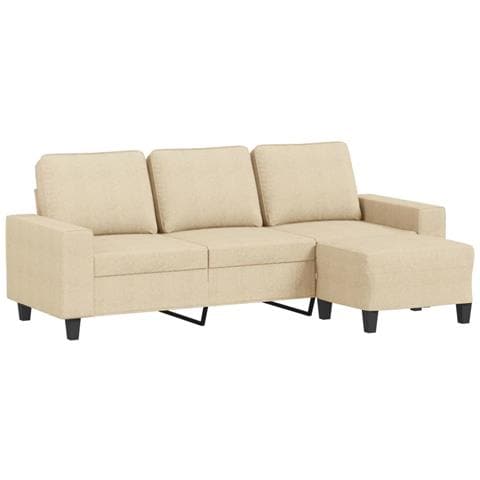 Divano A 3 Posti Con Poggiapiedi Crema 180 Cm In Tessuto - Foto 2