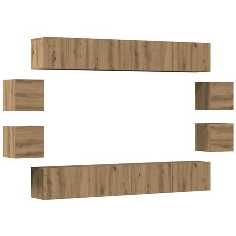 Set Mobile Tv 8 Pz Montato A Parete Rovere In Legno Multistrato - Foto 2