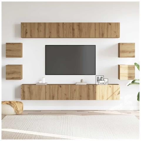 Set Mobile Tv 8 Pz Montato A Parete Rovere In Legno Multistrato - Foto 3