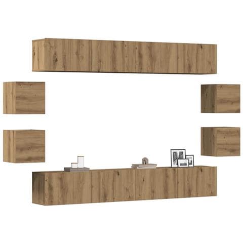 Set Mobile Tv 8 Pz Montato A Parete Rovere In Legno Multistrato - Foto 1