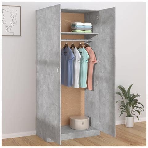 Lusso Casadino -  Armadio Grigio Cemento 90x52x200 Cm In Legno Multistrato - Foto 2