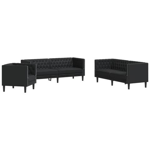 Set Divani Chesterfield 3pz Nero in Similpelle - Foto 1