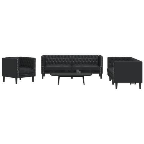 Set Divani Chesterfield 3pz Nero in Similpelle - Foto 2