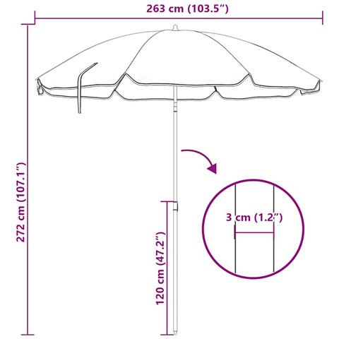 ombrellone da spiaggia  con palo in alluminio blu e bianco 300 cm - Foto 8