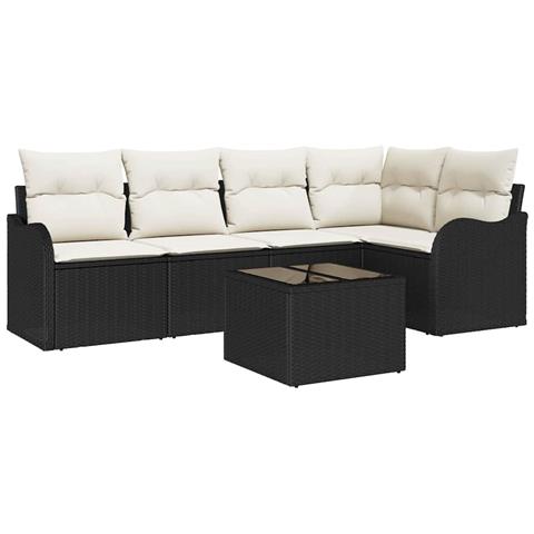 Set di divani da giardino da 5 pezzi con cuscini in polyrattan marrone, Divano da giardino a 2 posti con spazio di stoccaggio e cuscini in polyrattan nero - Foto 1
