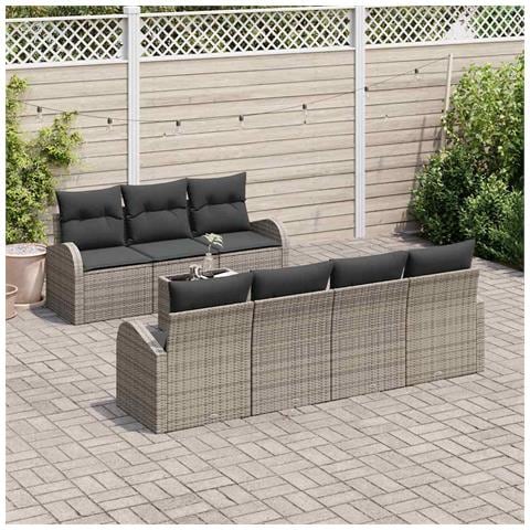 Set divano da giardino  con cuscini grigi in rattan sintetico a 8 pezzi, Divano da giardino  a 2 posti con spazio di stivaggio e cuscini grigi in rattan sintetico - Foto 2