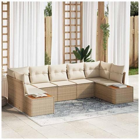 Set Divano Giardino 7 Pezzi con Cuscini Beige Polyrattan Acacia - Foto 2
