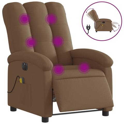 Poltrona Massaggiante Reclinabile Elettrica Marrone in Tessuto - Foto 1