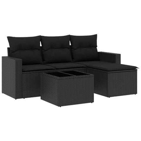 Set Divani da Giardino 5 pz con Cuscini in Polyrattan Nero - Foto 1