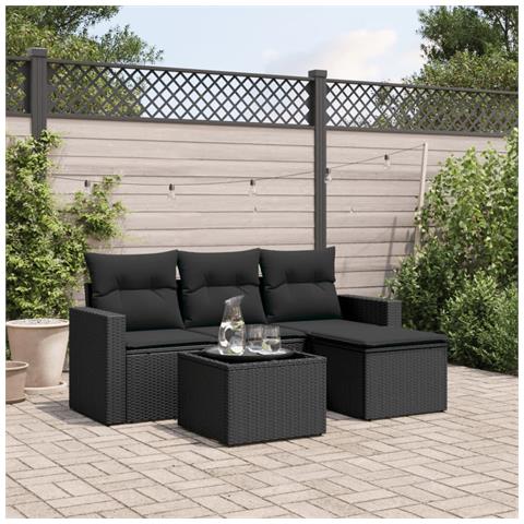 Set Divani da Giardino 5 pz con Cuscini in Polyrattan Nero - Foto 2