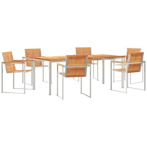 Set da Pranzo da Giardino  7 Pezzi in Legno Massello di Acacia, Tavolo da Pranzo Esterno  200x90x74.5 cm in Legno Massello di Acacia - Foto 1