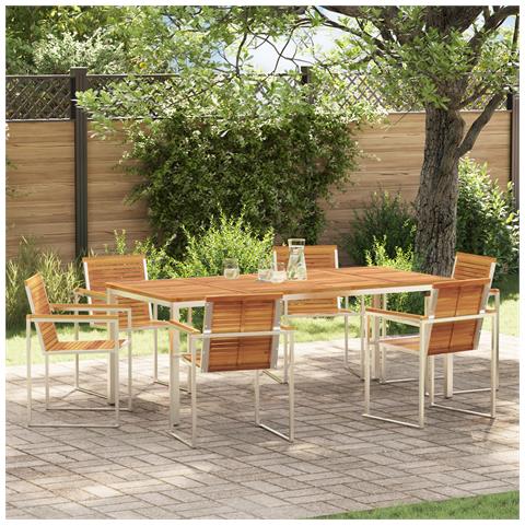 Set da Pranzo da Giardino  7 Pezzi in Legno Massello di Acacia, Tavolo da Pranzo Esterno  200x90x74.5 cm in Legno Massello di Acacia - Foto 2