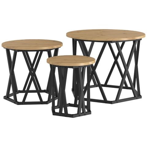 Tavolini Nesting 3 pz in Legno Ingegnerizzato Rovere Artigianale - Foto 1