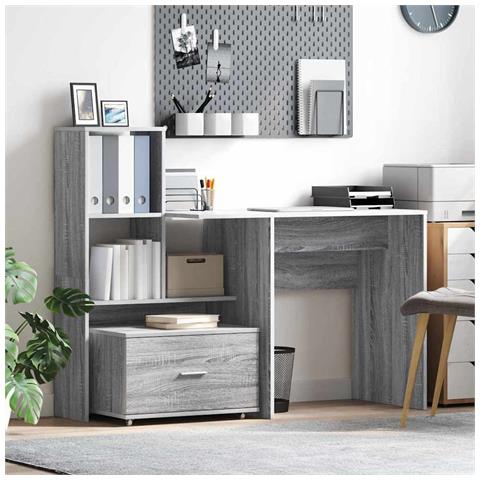 Scrivania Grigio sonoma 131.5 x 50 x 106.5 cm Legno multistrato - Foto 2