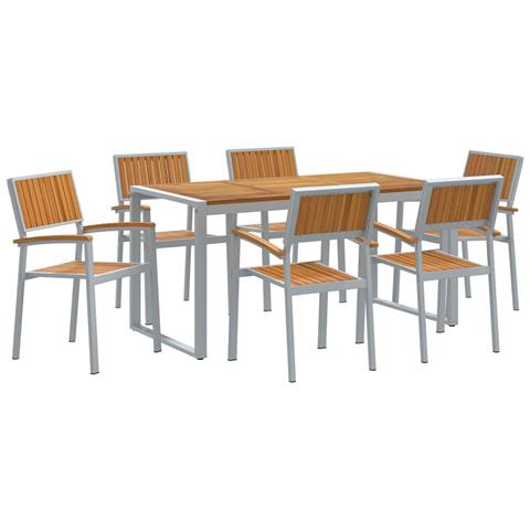 Set da Pranzo per Giardino 7 pcs Grigio e marrone - Foto 1