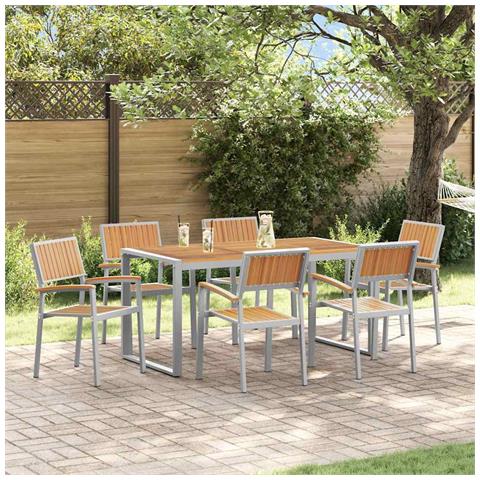 Set da Pranzo per Giardino 7 pcs Grigio e marrone - Foto 2