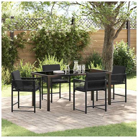 Set da Pranzo per Giardino 5 pcs Nero polyrattan - Foto 2