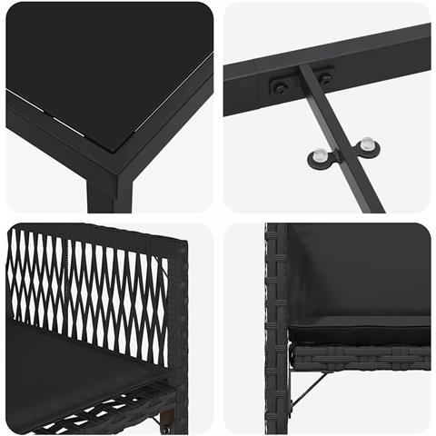 Set da Pranzo per Giardino 5 pcs Nero polyrattan - Foto 9