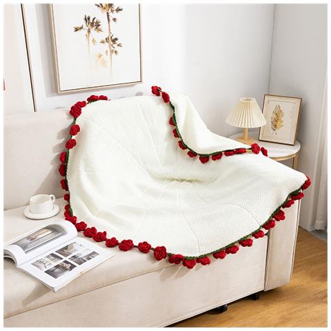 Coperta Bouquet Di Rose - 52 Fiori, 80cm - Morbido Plaid In Poliestere Red - Foto 2