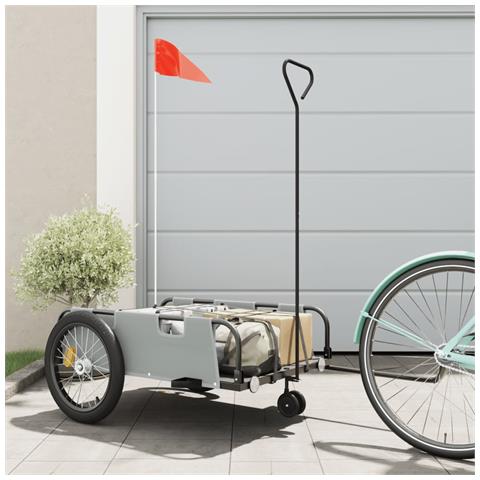 Rimorchio da Bici Grigio e Nero in Tessuto Oxford e Ferro - Foto 2