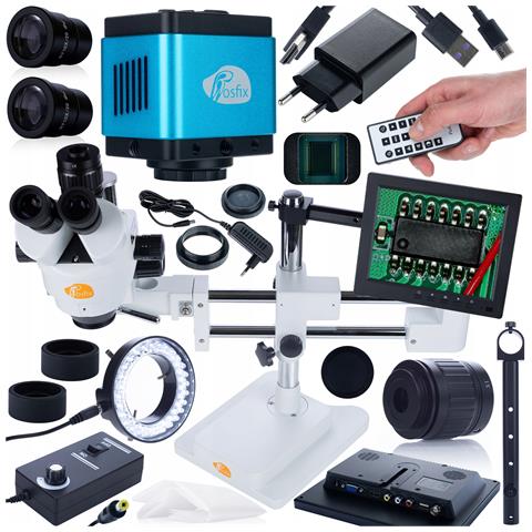 Mikroscopio Stereoscopico Trinoculare Jupiter Pro Msjp-t-sdms1 - Zoom 7x-45x, Testa Rotante 360°, Display 8"" | Set Con Illuminatore 144xled E Camera 8,29mp - Foto 1