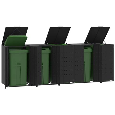 Copribidone con Ruote per 5 Bidoni Nera 345x79x117cm in Acciaio - Foto 2