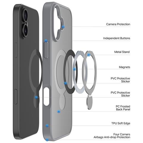 Cover per iPhone 16 - TPU+PC, Grigio, MagSafe - Foto 4