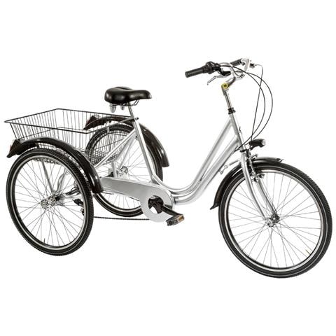 Bici A Tre Ruote Misura 24 Bicicletta Unisex Tr24 Con Cambio 6v Telaio In Alluminio Completa Di Accessori E Luci A Led - 47 Argento - Foto 3