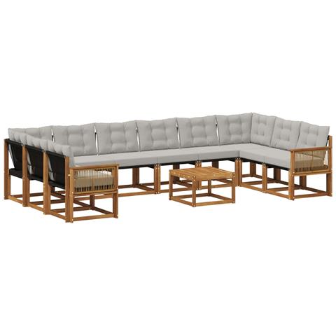 Set di divani da esterno 11 pcs Naturale e Grigio Chiaro - Foto 1